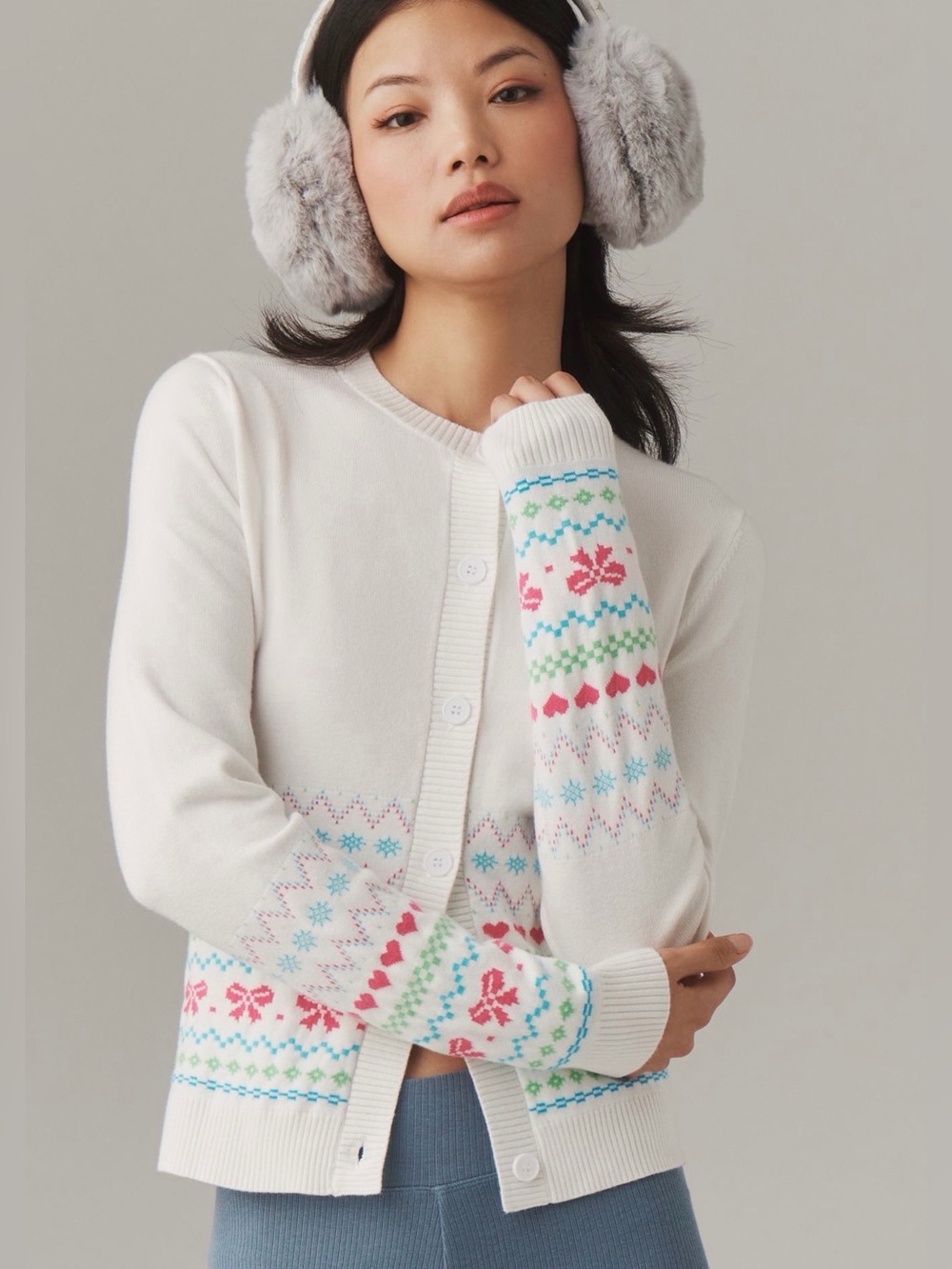 Nwt Anthropologie soft Cardigan with Pink, Red, Blue & Green Fair Isle Accen